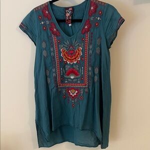 Johnny Was Embroidered Teal Women's Top